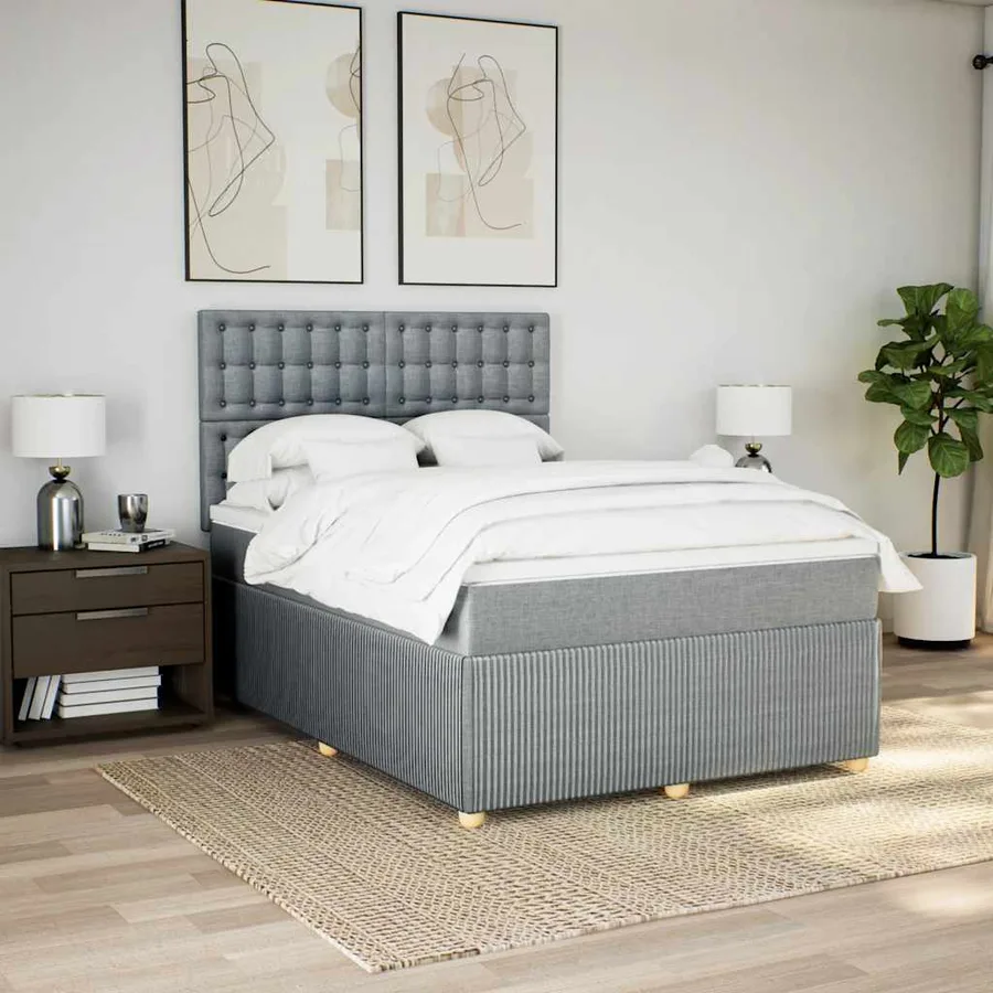 Sommier à lattes de lit avec matelas Gris clair 160x200cm Tissu - 3