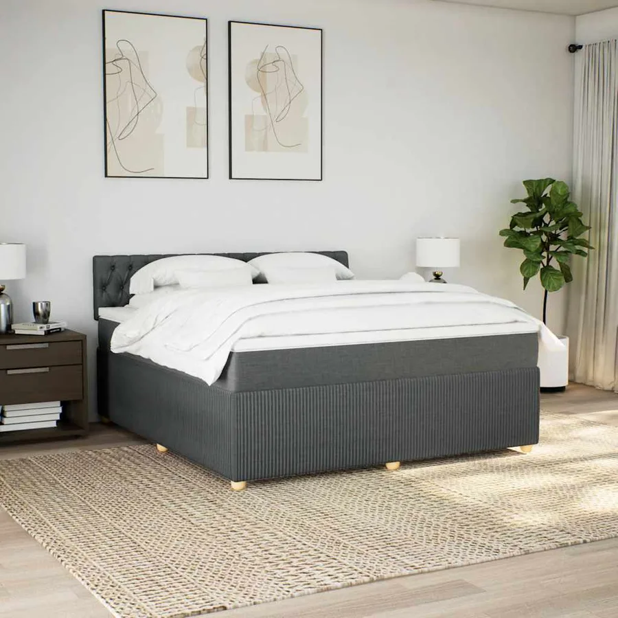 Sommier à lattes de lit avec matelas Gris foncé 180x200cm Tissu - 3