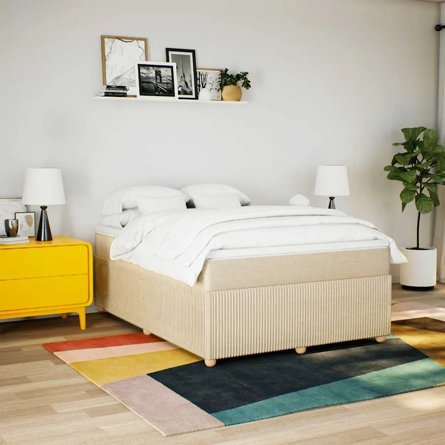 Sommier à lattes de lit avec matelas Crème 160x200 cm Tissu - 3
