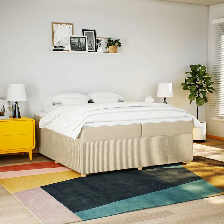Sommier à lattes de lit avec matelas Crème 200x200 cm Tissu - 3
