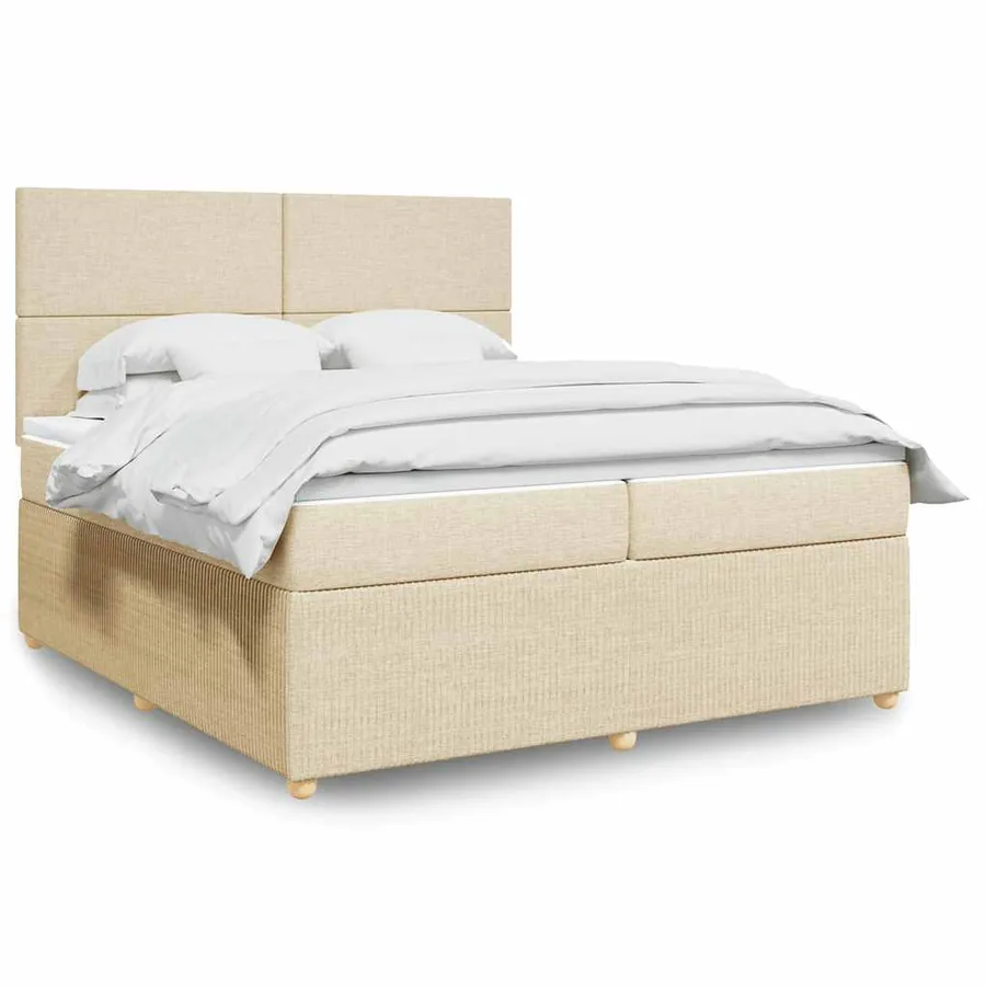 Sommier à lattes de lit avec matelas Crème 200x200 cm Tissu