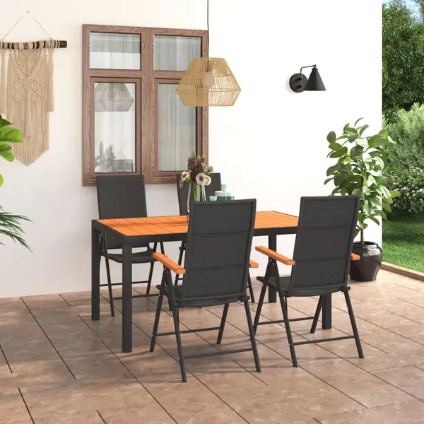 Ensemble à manger de jardin 5 pcs noir et marron