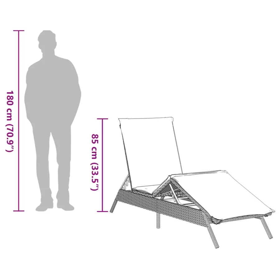 Chaise longue avec coussin noir résine tressée - 11