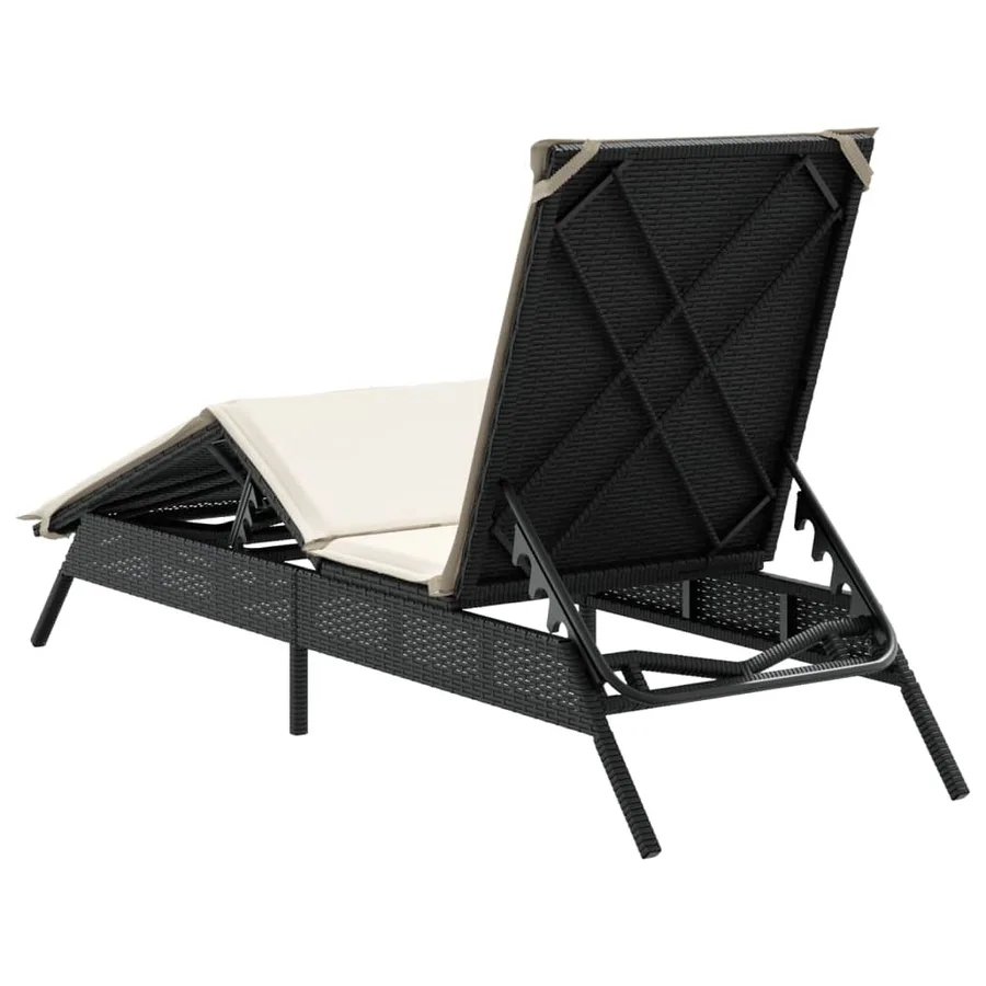 Chaise longue avec coussin noir résine tressée - 6