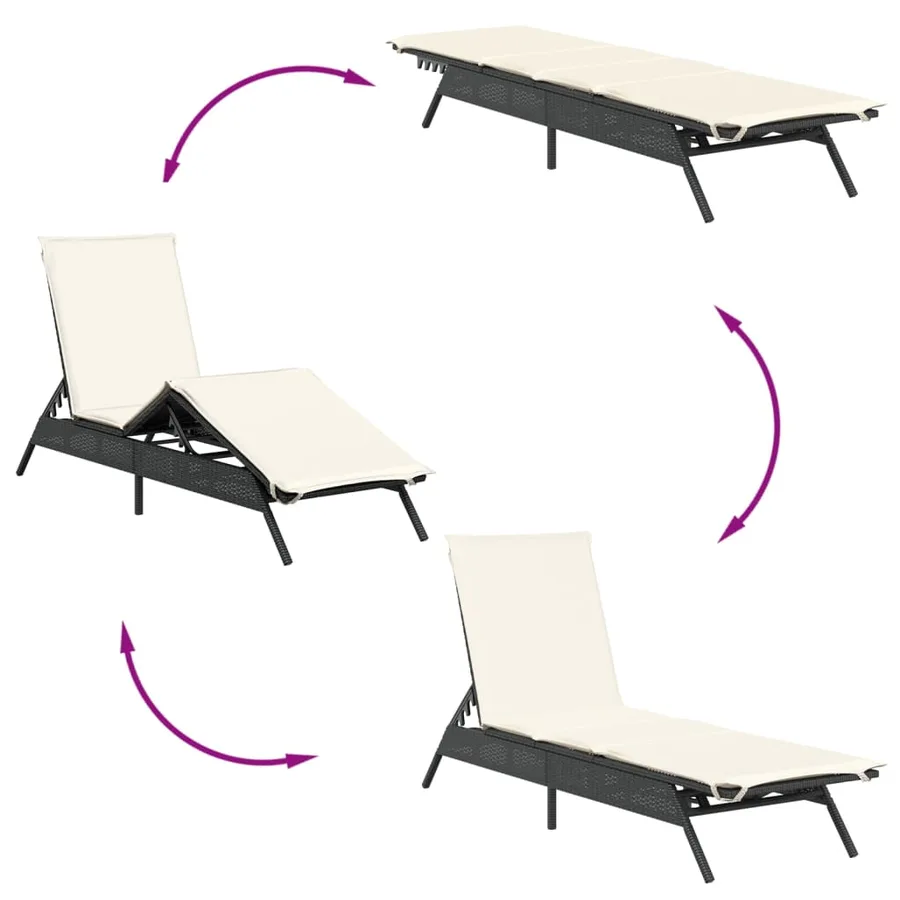 Chaise longue avec coussin noir résine tressée - 7