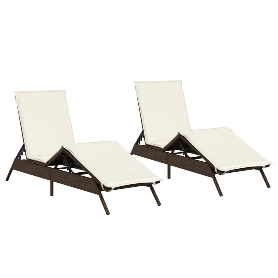 Chaises longues avec coussins lot de 2 marron résine tressée - 2