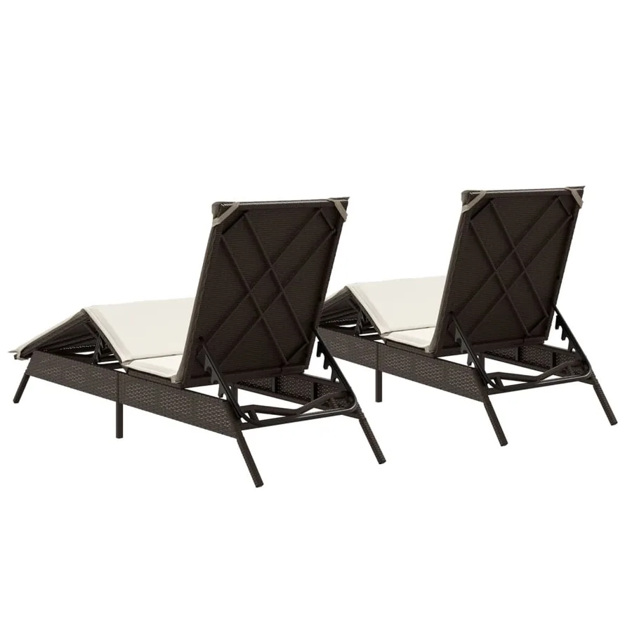 Chaises longues avec coussins lot de 2 marron résine tressée - 7