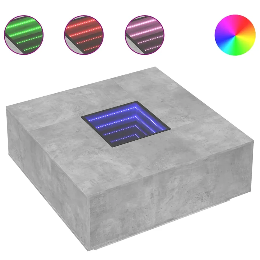 Table basse avec LED infini gris béton 100x100x40 cm - 2