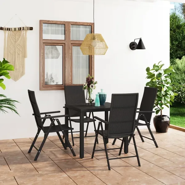 Ensemble à manger de jardin 5 pcs noir