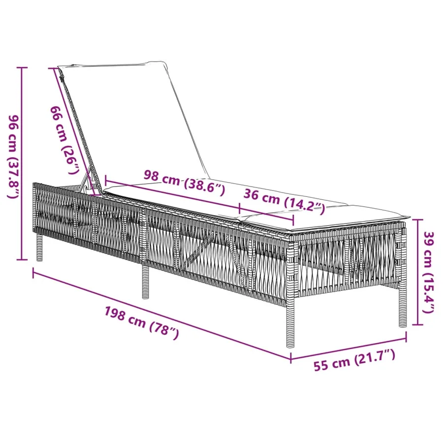 Chaises longues avec coussins lot de 2 gris résine tressée - 11