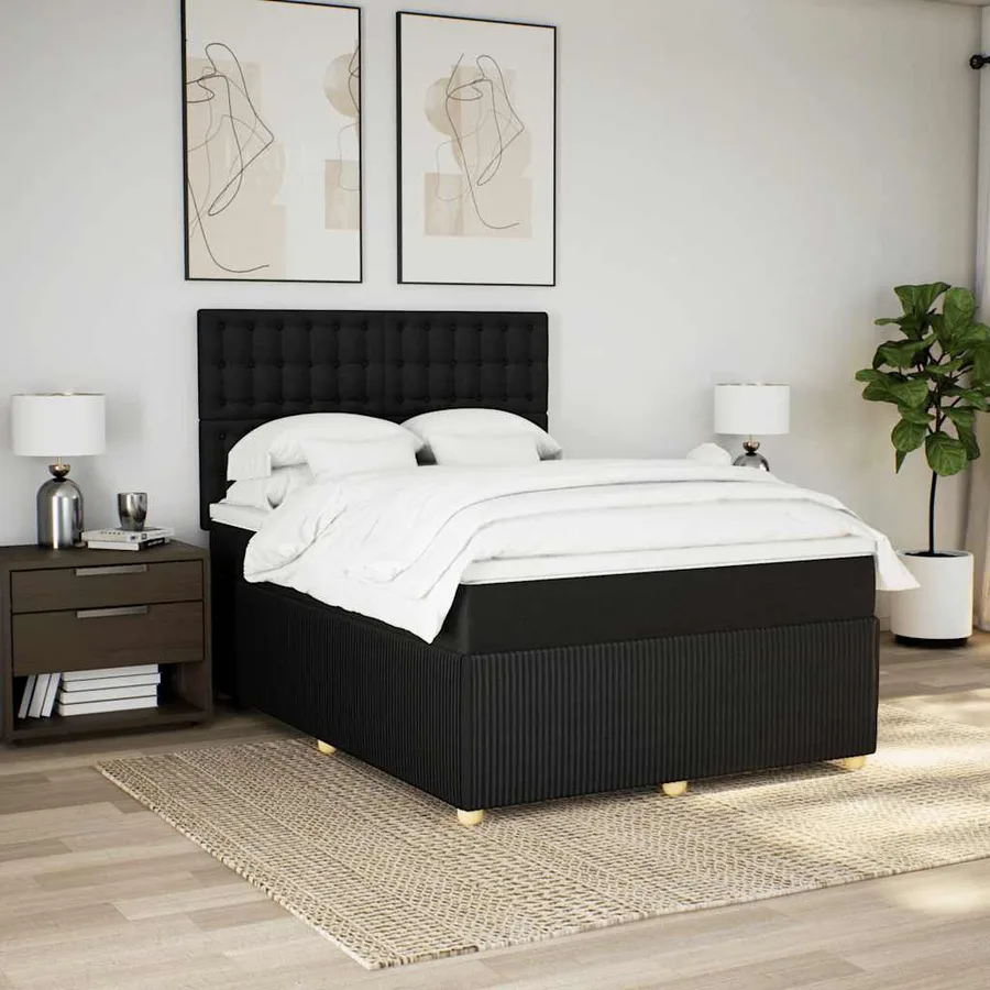 Sommier à lattes de lit avec matelas Noir 160x200 cm Tissu - 3