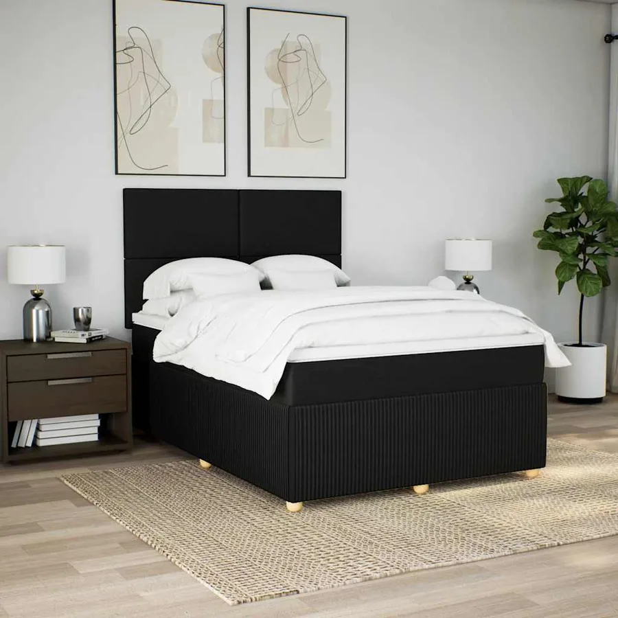 Sommier à lattes de lit avec matelas Noir 160x200 cm Tissu - 3