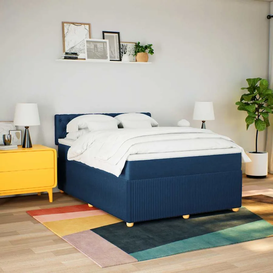 Sommier à lattes de lit avec matelas Bleu 140x200 cm Tissu - 3