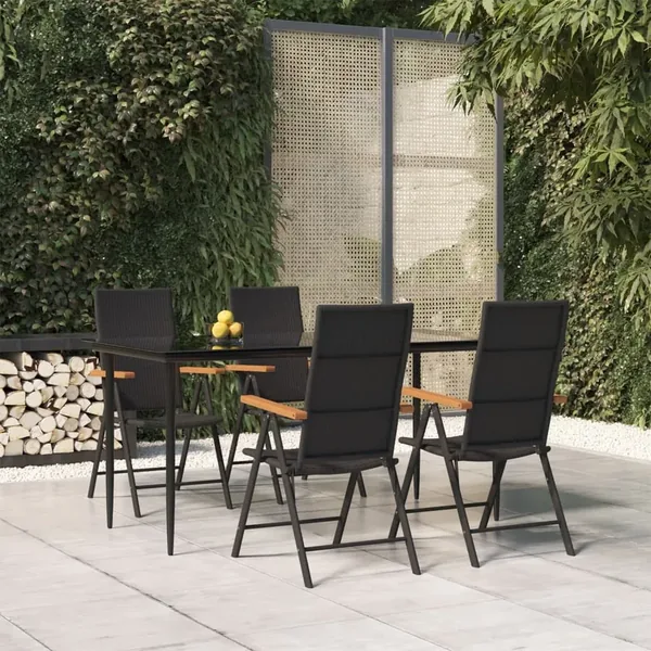 Ensemble à manger de jardin 5 pcs Noir et marron Résine tressée