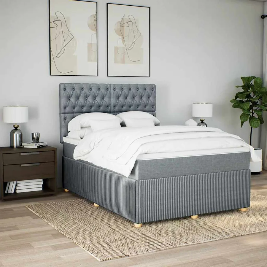 Sommier à lattes de lit avec matelas Gris clair 160x200cm Tissu - 3