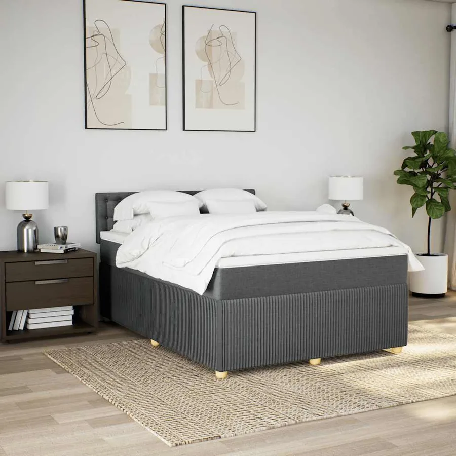 Sommier à lattes de lit avec matelas Gris foncé 160x200cm Tissu - 4
