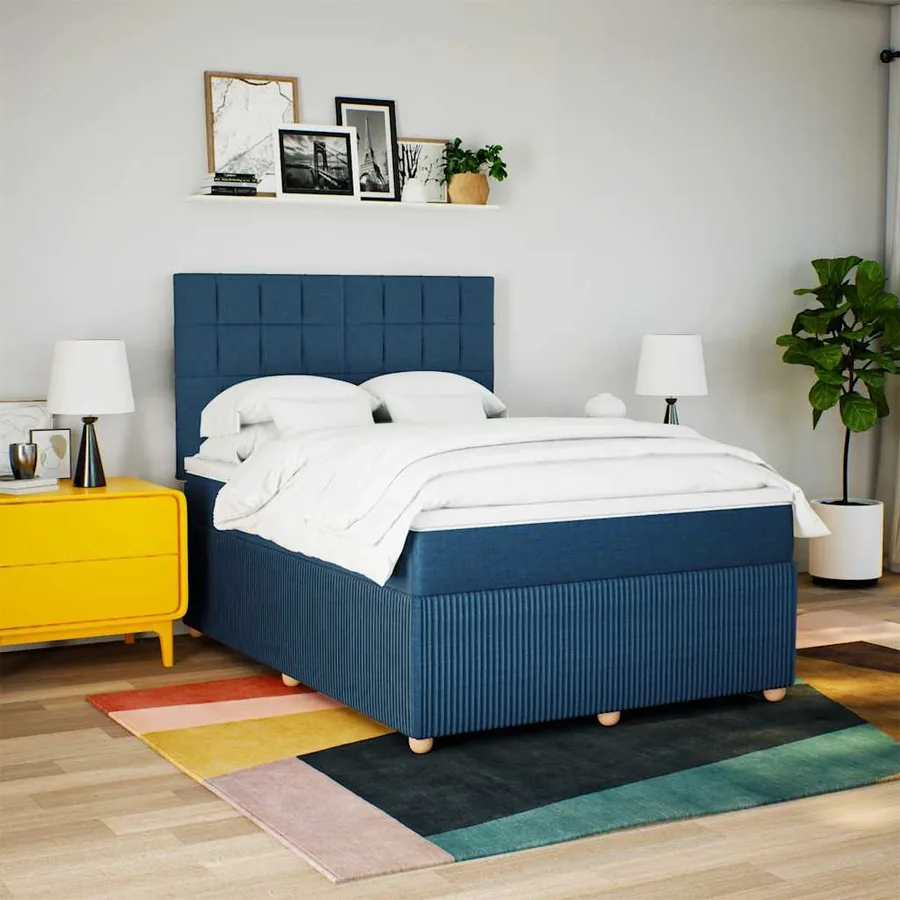 Sommier à lattes de lit avec matelas Bleu 140x200 cm Tissu - 3