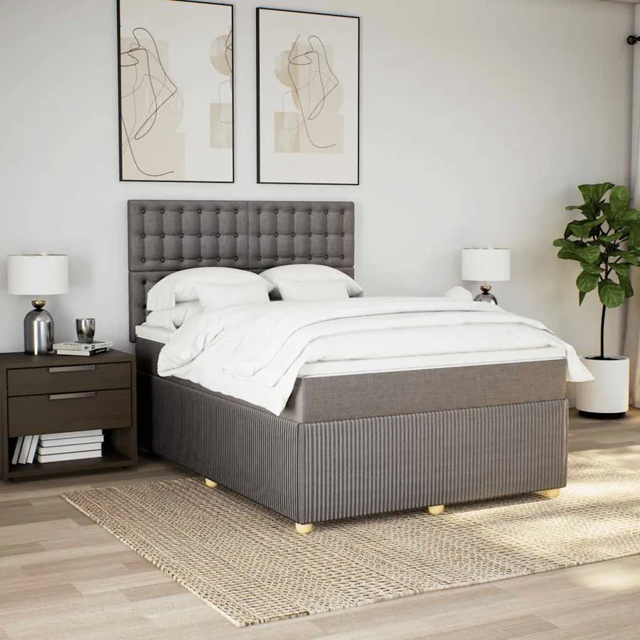 Sommier à lattes de lit avec matelas Taupe 140x200 cm Tissu - 5