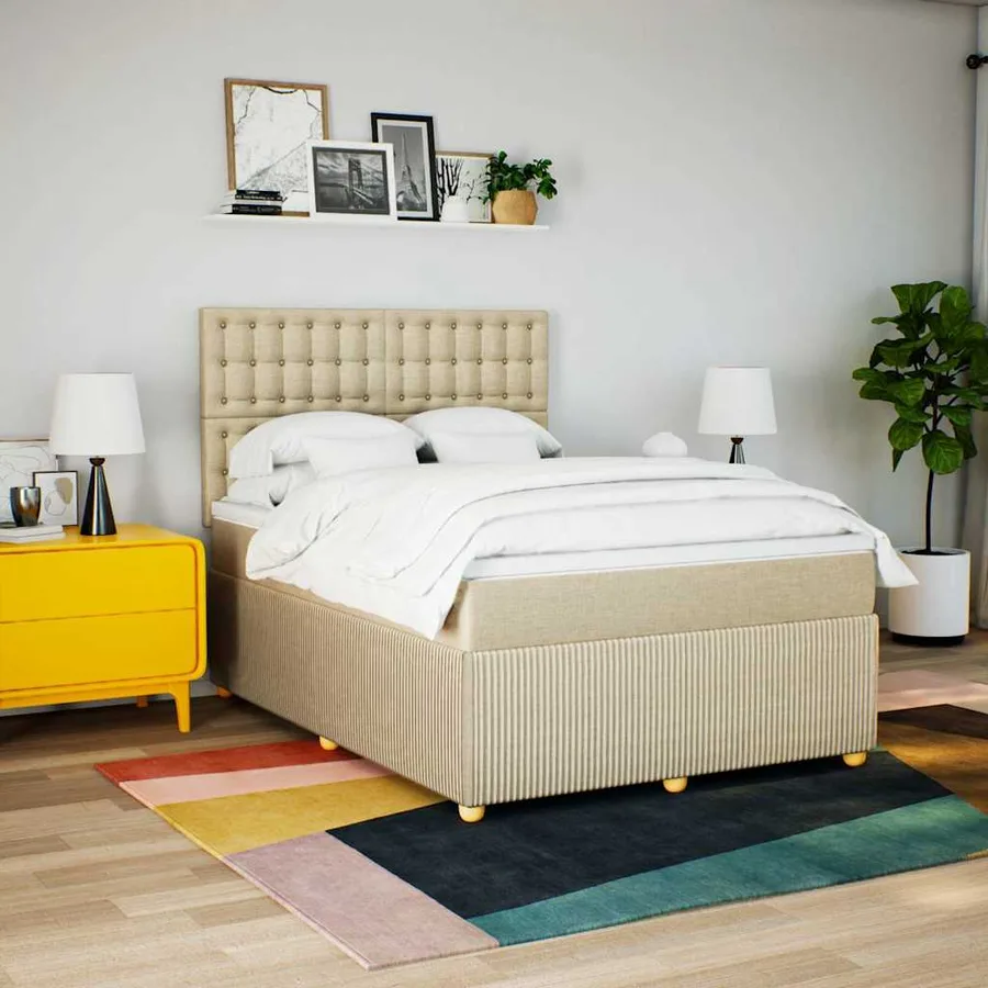 Sommier à lattes de lit avec matelas Crème 140x200 cm Tissu - 3