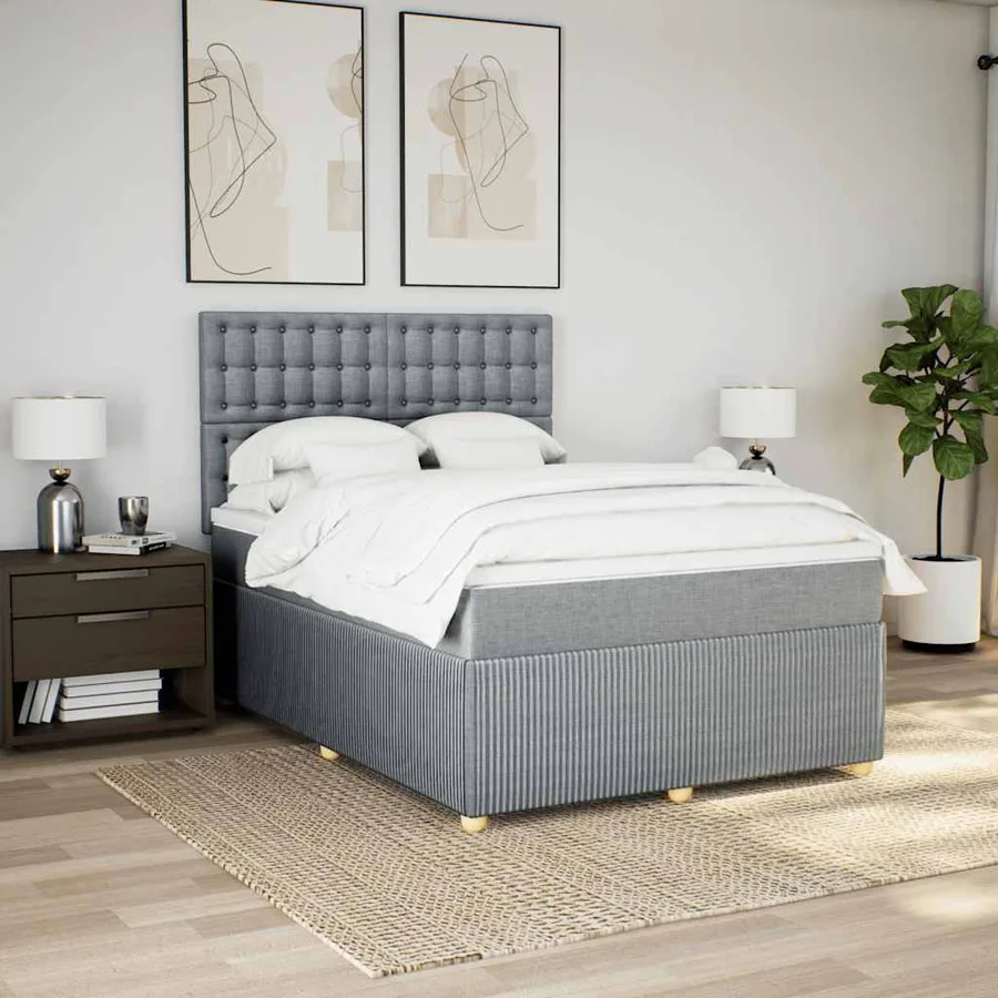 Sommier à lattes de lit avec matelas Gris clair 140x200cm Tissu - 3