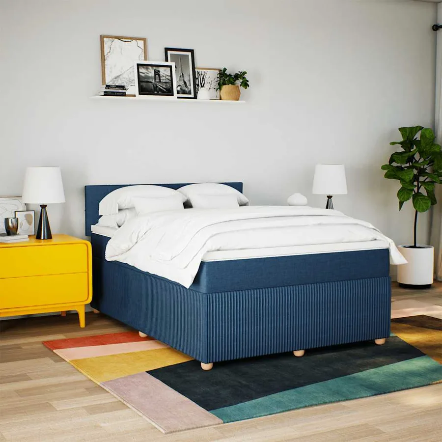 Sommier à lattes de lit avec matelas Bleu 140x200 cm Tissu - 4