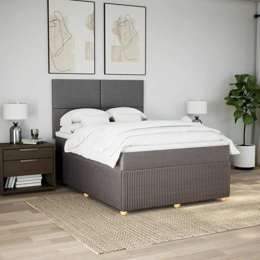 Sommier à lattes de lit avec matelas Taupe 140x200 cm Tissu - 5