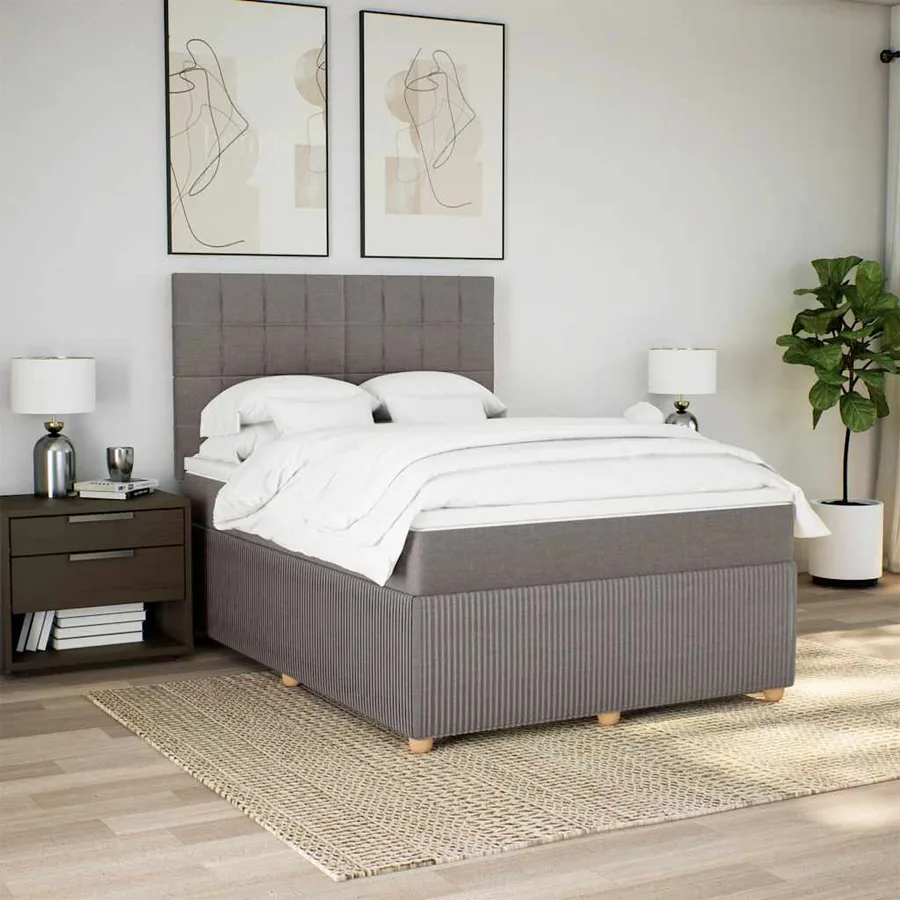 Sommier à lattes de lit avec matelas Taupe 160x200 cm Tissu - 5