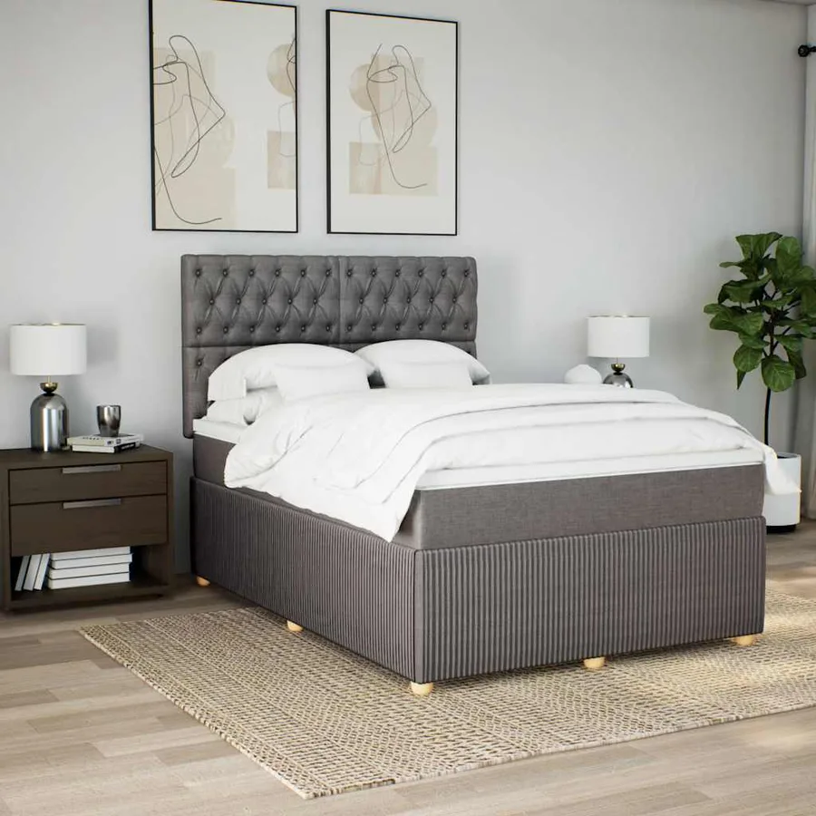 Sommier à lattes de lit avec matelas Taupe 160x200 cm Tissu - 5