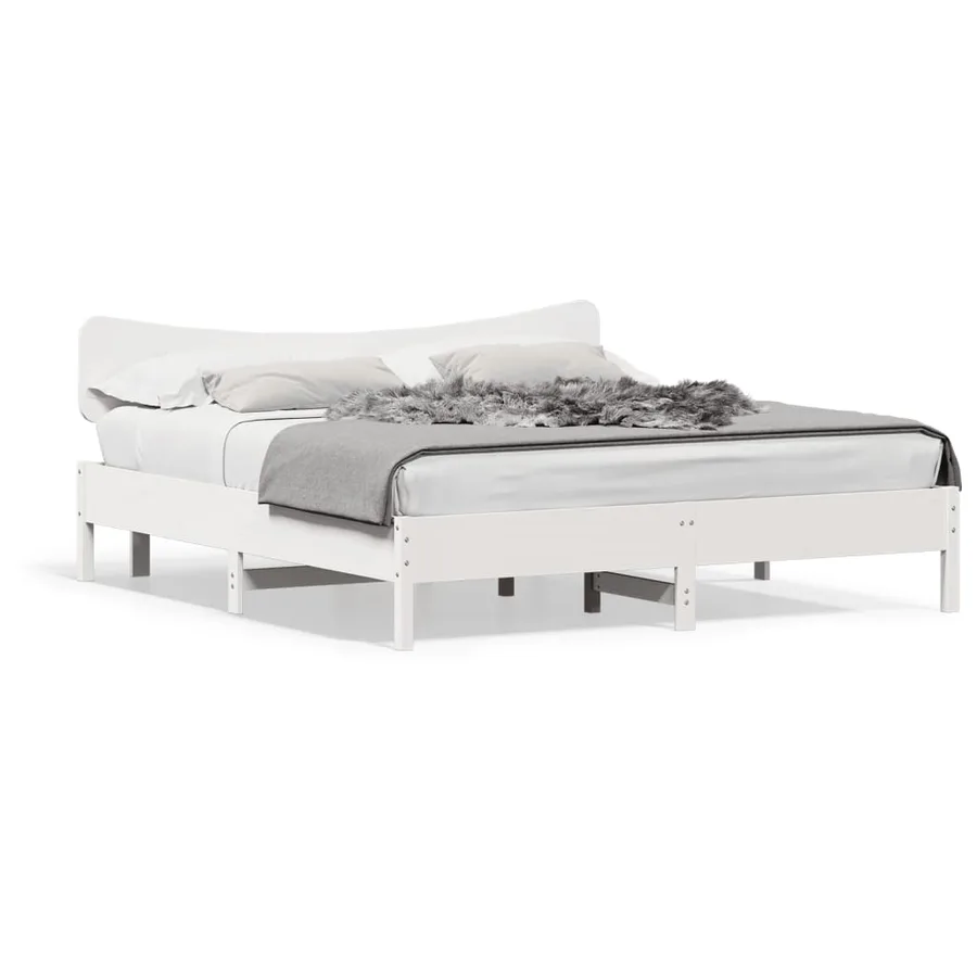 Cadre de lit sans matelas blanc 160x200 cm bois de pin massif - 2