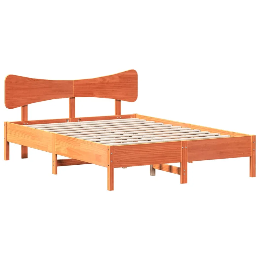 Cadre de lit sans matelas cire marron 140x190cm bois pin massif - 2