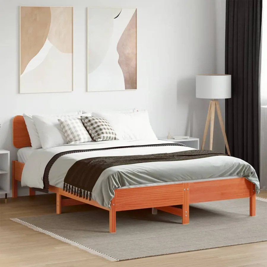 Cadre de lit sans matelas cire marron 140x190cm bois pin massif - 3