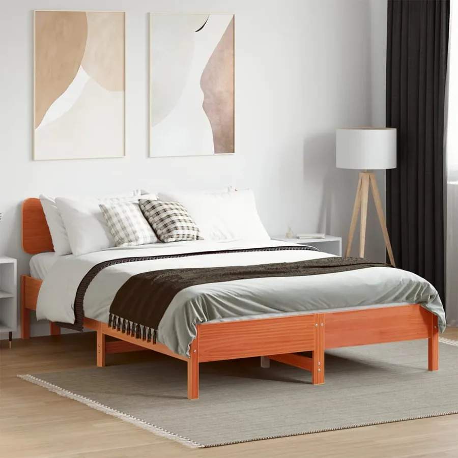 Cadre de lit sans matelas cire marron 150x200cm bois pin massif