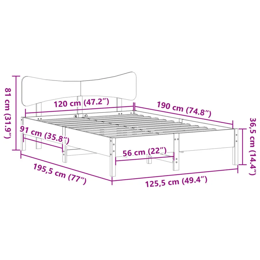 Cadre de lit sans matelas cire marron 120x190cm bois pin massif - 11
