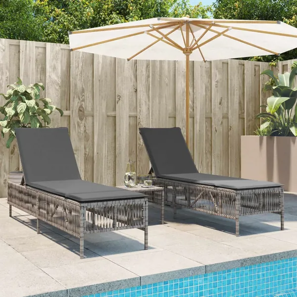 Chaises longues avec coussins lot de 2 gris résine tressée