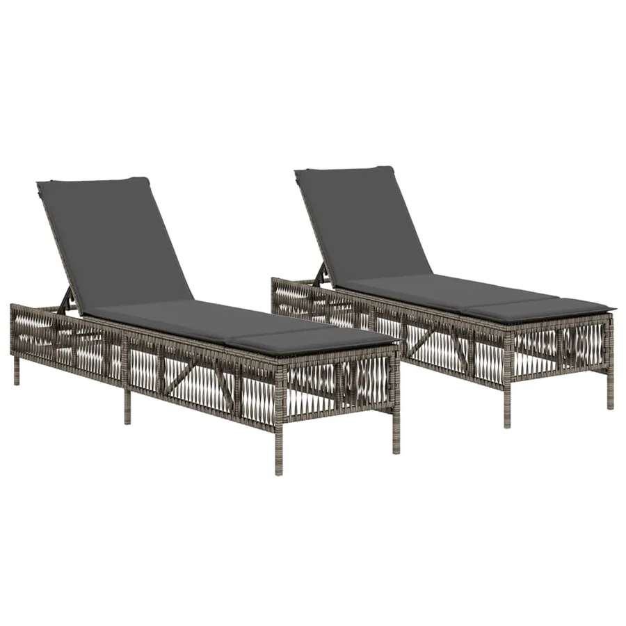 Chaises longues avec coussins lot de 2 gris résine tressée - 2