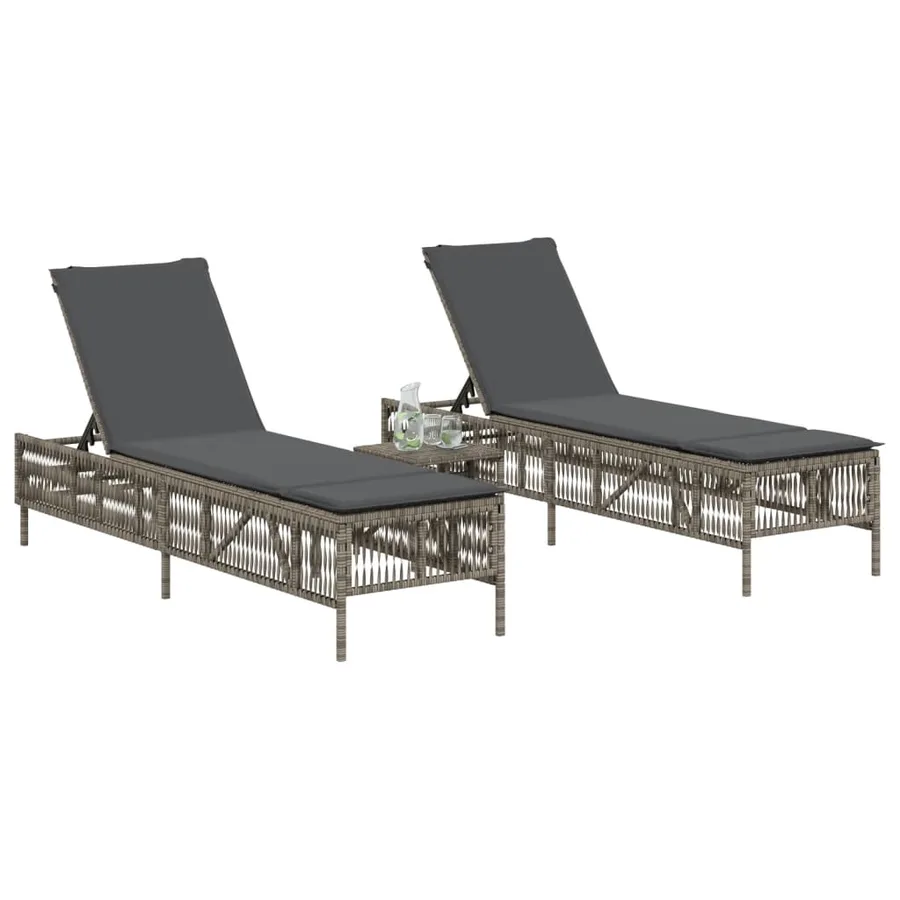 Chaises longues avec coussins lot de 2 gris résine tressée - 3
