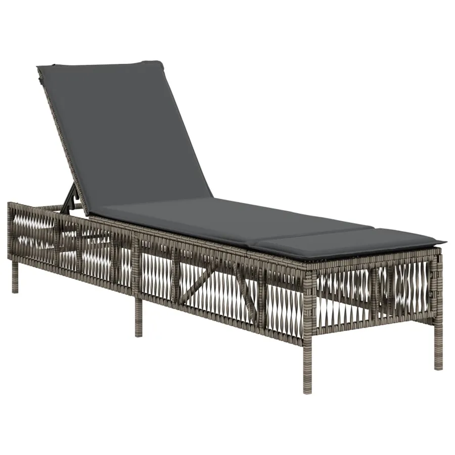 Chaises longues avec coussins lot de 2 gris résine tressée - 4