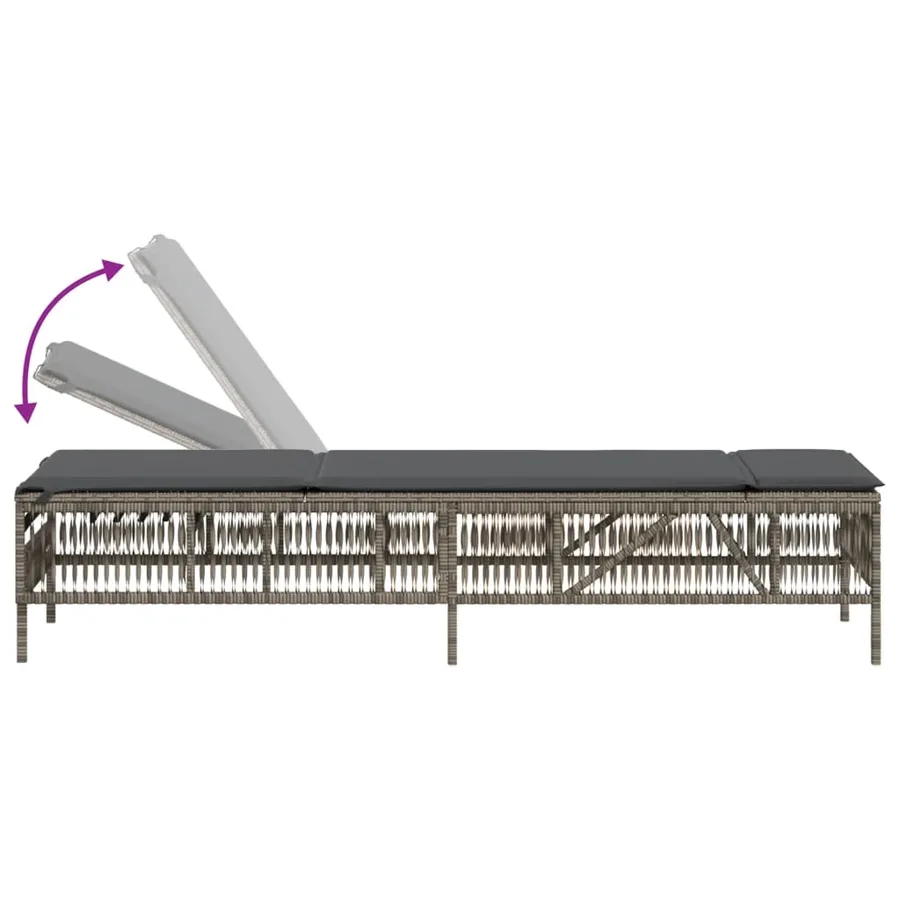 Chaises longues avec coussins lot de 2 gris résine tressée - 8