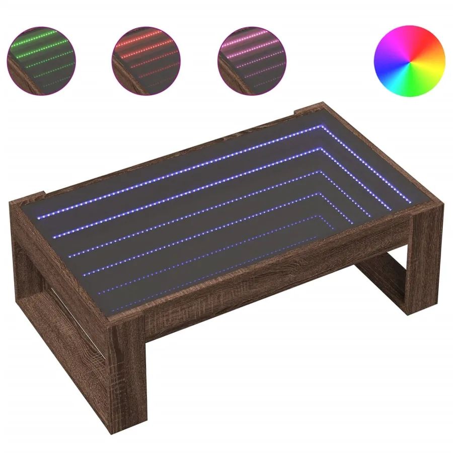 Table basse avec LED infini chêne marron 90x53x30 cm - 2