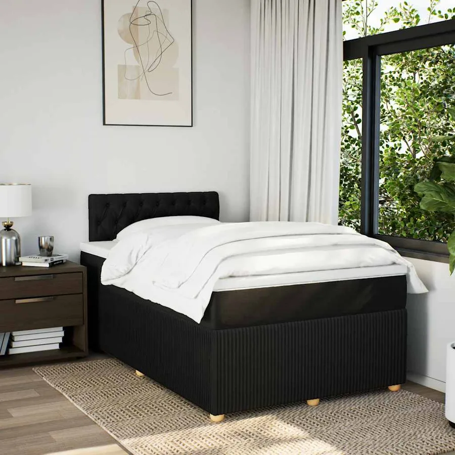 Sommier à lattes de lit avec matelas Noir 120x200 cm Tissu - 4