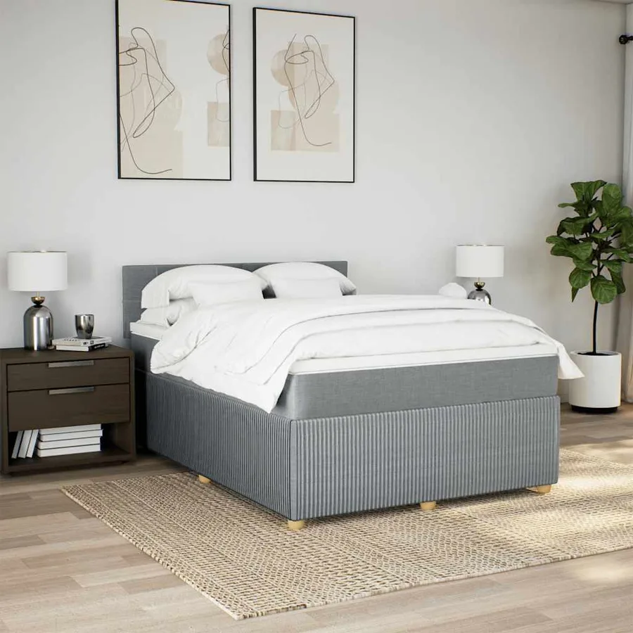 Sommier à lattes de lit avec matelas Gris clair 140x190cm Tissu - 4