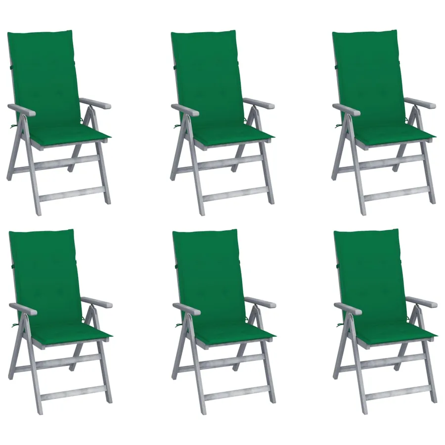 Chaises inclinables de jardin lot de 6 et coussins Bois acacia