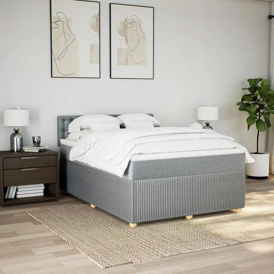 Sommier à lattes de lit avec matelas Gris clair 140x190cm Tissu - 3