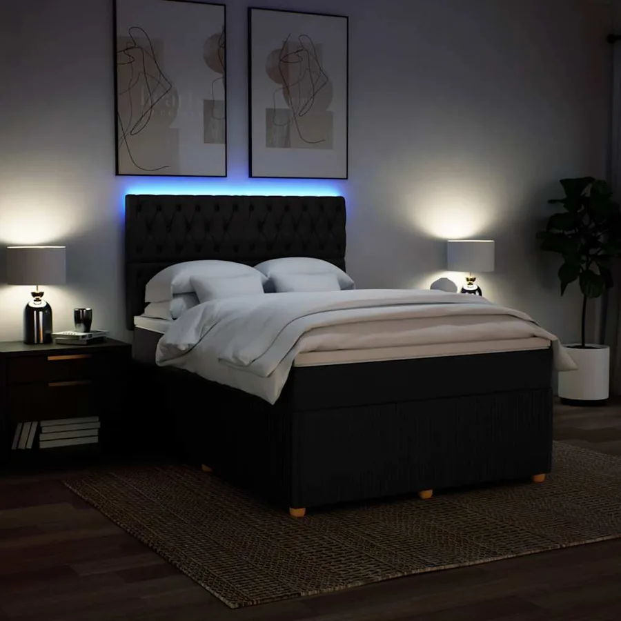 Sommier à lattes de lit avec matelas Noir 140x200 cm Tissu - 4