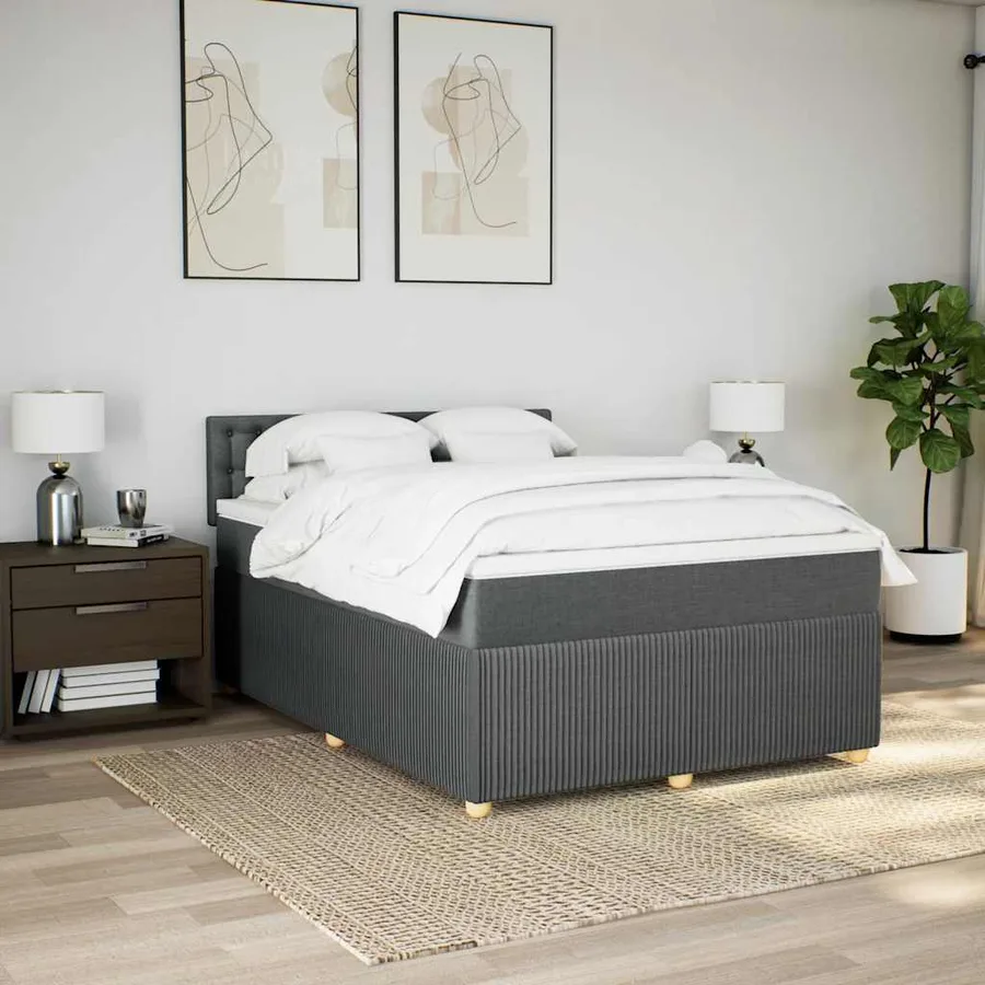 Sommier à lattes de lit avec matelas Gris foncé 140x190cm Tissu - 4
