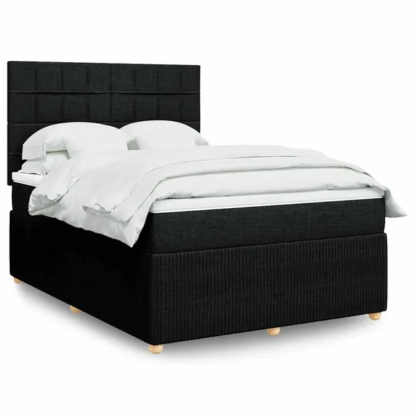 Sommier à lattes de lit avec matelas Noir 140x190 cm Tissu