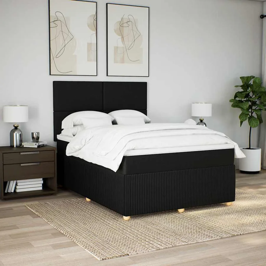 Sommier à lattes de lit avec matelas Noir 140x200 cm Tissu - 5