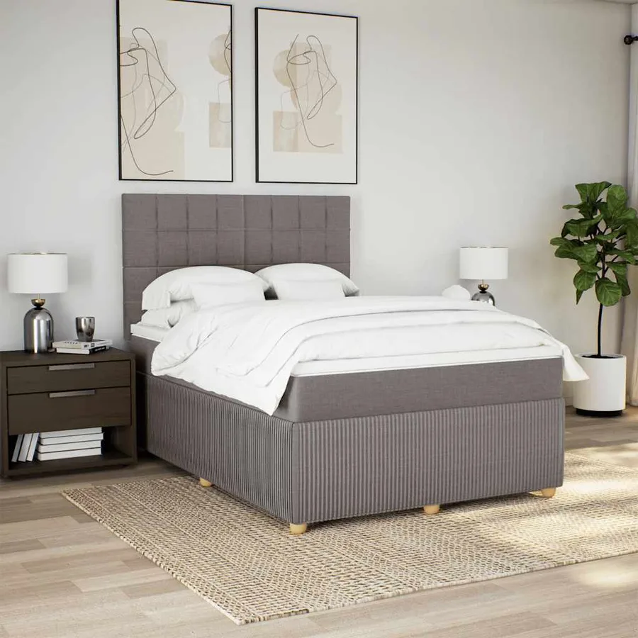 Sommier à lattes de lit avec matelas Taupe 140x190 cm Tissu - 4