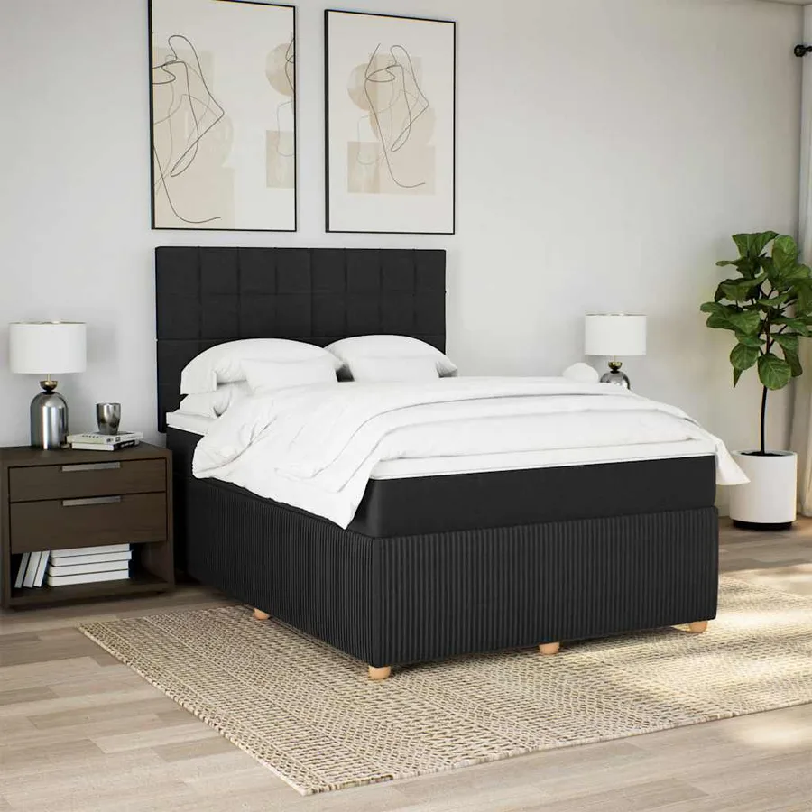 Sommier à lattes de lit avec matelas Noir 140x200 cm Tissu - 5