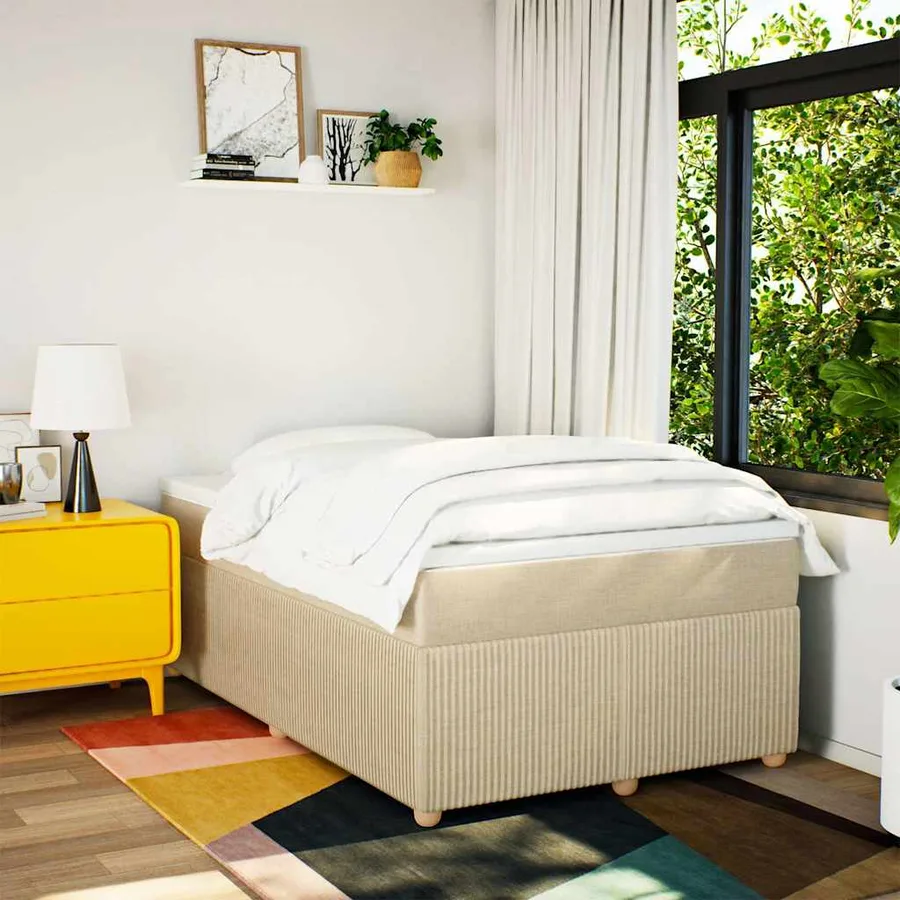 Sommier à lattes de lit avec matelas Crème 120x200 cm Tissu - 3